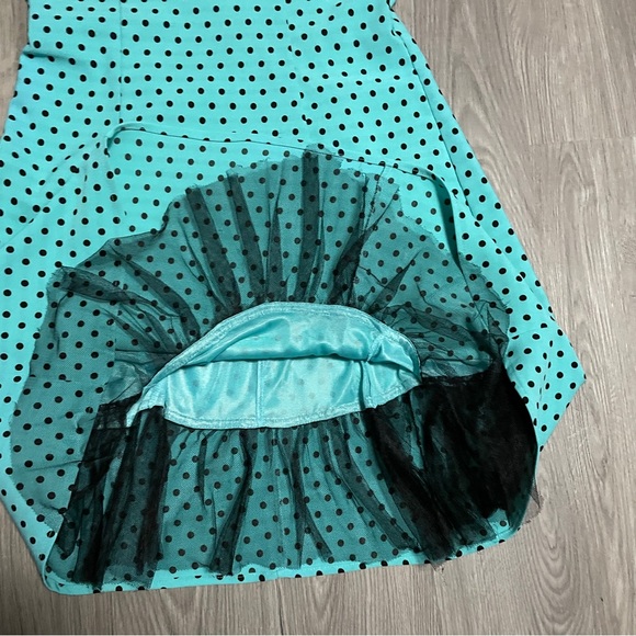 Ruby Rox Teal Black Polka Dot Halter Pin Up Dress - Picture 4 of 7